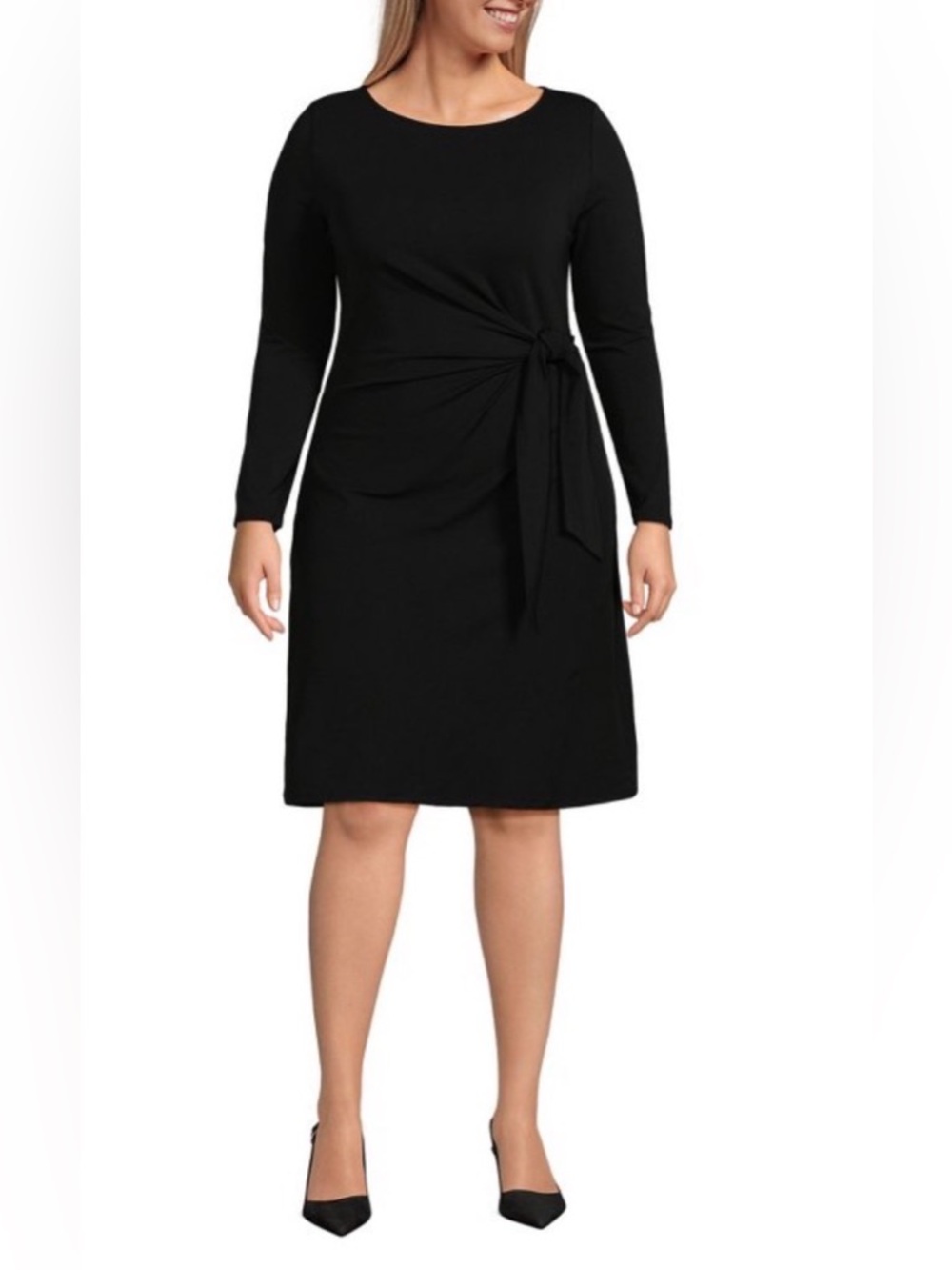NWOT Lands’ End Boatneck Long Sleeve Tie Waist Dress Black, Size 3X - Jersey